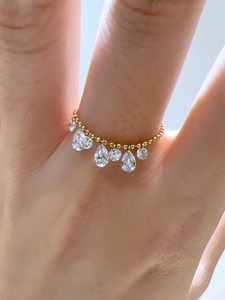 <b>Dainty</b> Pear Cut Diamond Charm <b>Ring</b> 14K Solid Gold Lab Grown Diamond Beaded Dangle Band Multi Stone Drop <b>Ring</b> Unique Fine Jewelry - Product Image 1