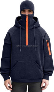 Sudadera con capucha Y2K de algodón 100% felpa lavada verde de alta calidad al por mayor para hombre, con media cremallera y cubre rostro, estilo casual y cómodo. - Product Image 2