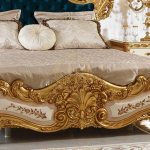 ชุดห้องนอนไม้มะฮอกกานีสีน้ำเงินทองหรูหราสไตล์ยุโรปโบราณ ดีไซน์แบบราชวงศ์ แกะสลักด้วยมือ พร้อมจัดส่งฟรี - Product Image 4