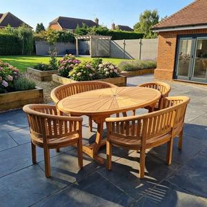 Luxury Outdoor Round <b>Dining</b> Set Solid Wood Patio Furniture Supplier for Garden Villa Resort and Backyard Living - Product Image 1