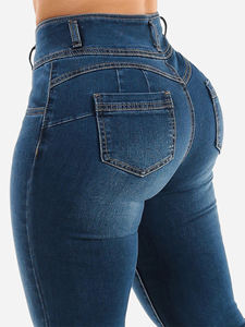Pantalones vaqueros mini acampanados azules lavables con cierre de botones, de cintura alta, que realzan los glúteos, elegantes y sexys - Product Image 5
