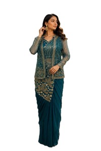 Seda Amarilla Tradicional para Saree, Bordado Zari, Lentejuelas, Reversible, Protección Solar, para Bodas y Fiestas, Estilo Indio y Pakistaní - Product Image 3