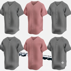 Manufacturer Dusty Pink <b>Baseball</b> Jersey Stitched Team Uniform Personalized Athletic Wear Grey Pinstripe V-neck 100% Cotton - Product Image 2