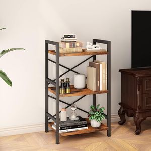Modern 3-Tier Industrial Metal Etagere <b>Bookcase</b> Rustic <b>Small</b> Bookshelf Storage Organizer for Living Room or Bedroom - Product Image 2
