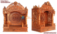 Mandir en teck pour salle de prière avec clochettes, temple domestique contemporain en bois avec portes, armoire de salle de prière avec tiroirs de rangement, États-Unis