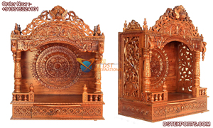 Mandir de Madera de Teca para Sala de Oración con Campanas, Diseño Moderno Hecho a Mano, Tamaño y Diseño Personalizables, Color Personalizado - Product Image 4