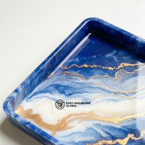 Luxury <b>Square</b> Blue Resin Storage Tray Gold Vein <b>Marble</b> Effect Decorative Platter for <b>Coffee</b> <b>Table</b> & Modern Hotel Room Decor - Product Image 4