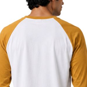 Camiseta de Manga Larga Raglán Blanca y Amarillo Mostaza para Hombre, Cuello Redondo, Algodón Premium, Estilo Casual, Béisbol, Personalizable, Ropa Urbana - Product Image 5