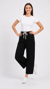 Women's Casual Fashion Relaxed Fit Draw <b>String</b> Denim <b>Black</b> Pants Breathable Knitted Fabric Functional Pocket Styling Available - Product Image 5