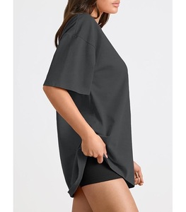 Camiseta de Mujer de Algodón 100% Sólido, Diseño Nuevo, Manga Corta, Cuello con Hombros Caídos, Estilo Holgado, Informal, Transpirable, Bangladesh - Product Image 3