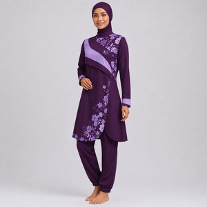 Modest Burkini Set for Women Comfortable Casual Muslim Swimwear with Full Coverage Long Sleeve <b>Top</b> Swim Pants Modest Burkini Set - Product Image 2