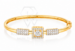 Elegant diamond <b>bangle</b> with princess cut center stone halo of lab grown diamonds timeless luxury design for bridal fine jewelry - Product Image 3