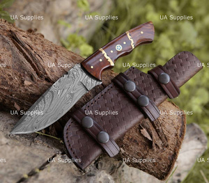 Cuchillo de Caza de Hoja Fija de Acero de Damasco con Mango de Madera, Punta Clip, Filo Recto, Grado Industrial, Supervivencia al Aire Libre, 8 Pulgadas de Longitud Total - Product Image 6