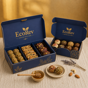 กล่องของขวัญ EcoRev แข็งแรงทนทาน พร้อมโลโก้ปั๊มฟอยล์ทอง บรรจุภัณฑ์กระดาษรีไซเคิลสำหรับช็อกโกแลตและขนมขบเคี้ยว - Product Image 1