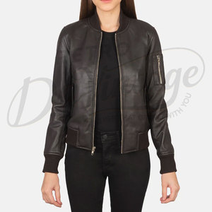 Women Black Genuine Leather <b>Bomber</b> <b>Jacket</b> Slim Fit MA1 Flight Style Premium Sheepskin Casual Winter Outerwear Fashionable Coat - Product Image 6