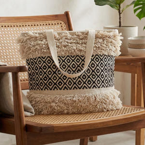 Bolsa de Compras Boho Elegante para Mujer, Tejida a Mano, Negra y Natural, Bolsas de Mano Boho Vintage, Bolsa de Ropa con Doble Correa Resistente, Estilo Boho - Product Image 6