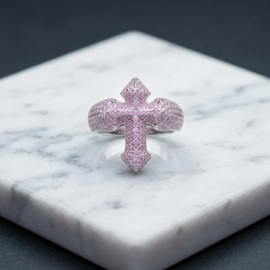 Bague Croix Iced Out entièrement pavée en or blanc, bijou fantaisie pour homme, style religieux, cadeau - Product Image 1