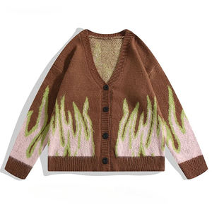 Cardigan en tricot ample à col en V, design hiver flamboyant, impression personnalisée, pour homme - Product Image 6
