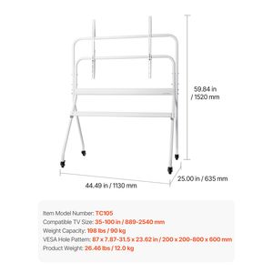 Carrello TV Mobile con Ruote per TV LED/LCD/OLED Piatte/Curve da 35-100 Pollici, Supporto Portatile per Monitor da 19 Pollici - Product Image 4