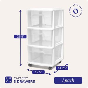 Chariot de rangement roulant à 3 niveaux en plastique transparent avec roulettes amovibles, tour de rangement blanche pour salon et salle de bain - Product Image 4