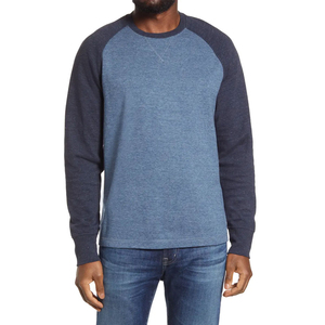 Men's Blue <b>Raglan</b> <b>Sleeve</b> Crew Neck <b>T</b>-<b>Shirt</b> 100% Cotton Regular Fit Solid Color Casual Knitted O-Neck Contrast Trim - Product Image 1