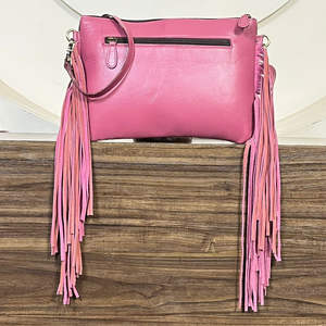 Trending Pink Tooled Leather Cowhide Fringe Shoulder Bags Western Floral Eagle Pattern <b>Large</b> Capacity Evening Handbag for Ladies - Product Image 6