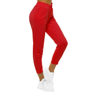 <b>Women's</b> Red And Brown Terry <b>Knitted</b> <b>Joggers</b> Mid Waist Drawstring Ankle-Length Casual Pants Breathable Regular Fit Autumn Style - Product Image 2