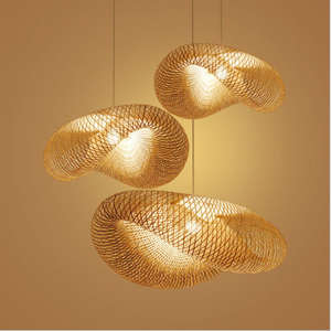 Lampe suspendue en bambou tressé à la main, réglable en hauteur, style contemporain, abat-jour en bambou pour salon - Product Image 5
