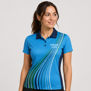 Custom Sky Blue Green dark blue Flowing Line <b>Womens</b> <b>Polo</b> <b>Shirt</b> Quick Dry Breathable Short Sleeve Performance Golf WPS-0892 - Product Image 1