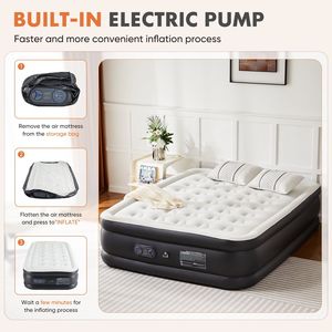Matelas pneumatique double/grand lit avec pompe intégrée, gonflage rapide, support 660 lbs, confort supérieur, surface floquée, 16/18/22 pouces, noir - Product Image 4