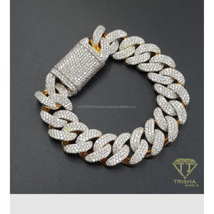 Fully Iced Out Cuban Link <b>Bracelet</b> with Hand Set Moissanite Diamonds and Luxury Statement Jewelry Styling - Product Image 2