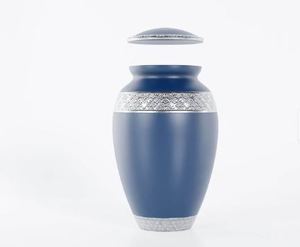Urna Funeraria Azul con Banda Plateada y Diseño Personalizable para Adultos - Product Image 2