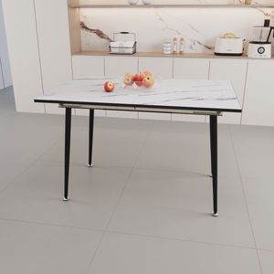 Modern Industrial 47\" & 63\" MDF Dining <b>Table</b> <b>Square</b> White Marble Patterned Expandable <b>Kitchen</b> <b>Table</b> with Equipment - Product Image 4