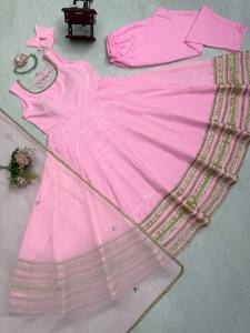 Conjunto de Traje Anarkali Rosa Bebé de Diseñador para Mujer, Vestido Étnico sin Mangas para Fiesta con Dupatta, Ropa Festiva para Boda - Product Image 4
