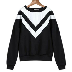 Womens Color Block Black <b>White</b> Chevron Crew Neck <b>Long</b> <b>Sleeve</b> Sweatshirt OEM ODM Wholesale Apparel - Product Image 4