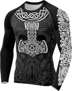 Custom Printed Long Sleeve Rash Guard <b>Compression</b> <b>Shirt</b> <b>for</b> <b>Men</b> with Viking Thor Hammer Design Full Sleeve Quick Dry - Product Image 2