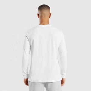 T-shirt d'été tendance 2027 pour homme à manches longues, 100 % coton, col rond, coupe classique, blanc uni, en jersey tricoté, idéal pour le fitness et l'entraînement - Product Image 2