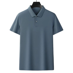 Men Solid Knitted Eco-Friendly Polyester/Cotton for <b>Shirt</b> Short Sleeve Breathable Casual Wear <b>Navy</b> <b>Blue</b> - Product Image 6