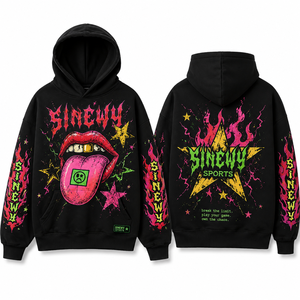 Custom Raw Hem Sweatshirt Streetwear Screenprint No Drawstring Cut Distressed Hoodie Unisex - Product Image 1