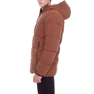Wholesale Streetwear Clothing Supplier Men's Brown Hooded Puffer Down Jacket Zip Up Thick Filling Regular Fit Jacket Winter <b>Coat</b> - Product Image 6