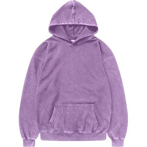 เสื้อฮู้ดดี้สีม่วงฟอกยีนส์ สไตล์วินเทจ สตรีทแวร์ ผ้าคอตตอนหนานุ่ม ทรงโอเวอร์ไซส์ แต่งดีเทลขาดๆ สำหรับผู้ชาย - Product Image 1