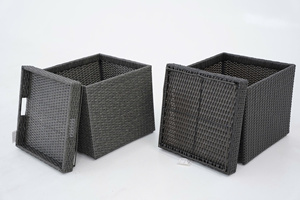 Caja de Almacenamiento de Mimbre Negra para Exteriores, Organizador con Tapa, Tejido de Cuerda, Bandeja para Mesa de Patio o Terraza - Product Image 2