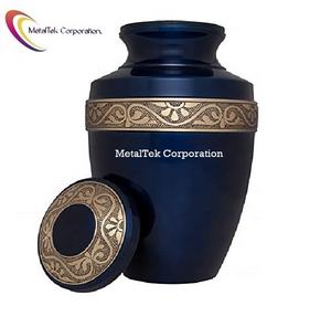Urnes de cendres commémoratives Urne de crémation bleue Fournitures funéraires pour pot de cendres humaines Alliage fait à la main Convient pour l'enterrement de cimetière ou la niche - Product Image 3