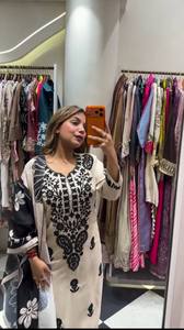 Embroidered Salwar Kameez Set Beige Black Floral Printed <b>Top</b> and Pants Casual Party Wedding <b>Indian</b> Women Apparel - Product Image 2