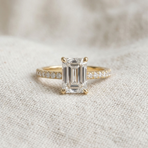14K Solid Gold <b>Emerald</b> Cut Diamond Luxury Engagement <b>Ring</b> Halo Wedding <b>Band</b> for Women IGI Certified Custom Design - Product Image 3