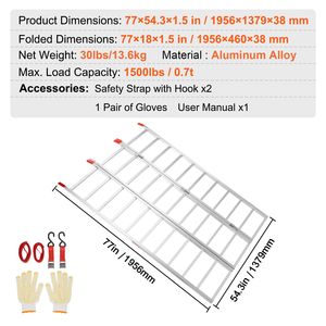 Rampa Plegable Triple de Aluminio de 1500 Libras con Correas de Carga para Motocicleta, Tractor, ATV/UTV, Camioneta, Cortacésped - Product Image 4