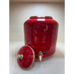 Handcrafted Pure Copper Water Dispenser with <b>Red</b> Abstract Wave Print Leak-Proof Brass Tap Eco-Friendly Storage Pot for Home - Product Image 2