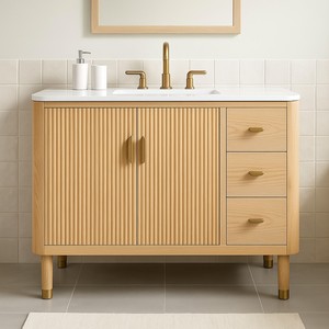 Fluted <b>Wood</b> <b>Bathroom</b> Vanity <b>Cabinet</b> TPF-BV-FL1, Natural Oak Color 36 48 60 Inch, KD Flat Pack, Vietnam OEM - Product Image 2