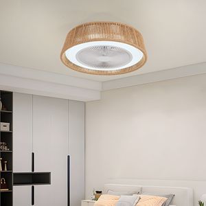 Ventilatore da soffitto LED moderno rustico da 21 pollici con luce RGB, illuminazione d'atmosfera, silenzioso, semi-incasso per camera da letto e soggiorno, design a corda intrecciata - Product Image 3
