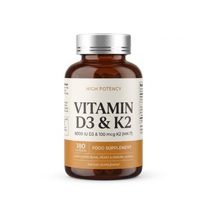 Capsules de Vitamine D3 K2 à Marque Blanche OEM 6000 UI D3 100mcg K2 MK-7 180 Comprimés – Complément Santé pour le Soutien Osseux et Immunitaire - Product Image 1